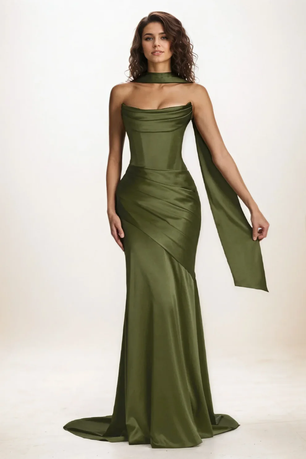 Trumpet-Mermaid Sweep-Brush Train Luxe Satin Wedding Guest Dress