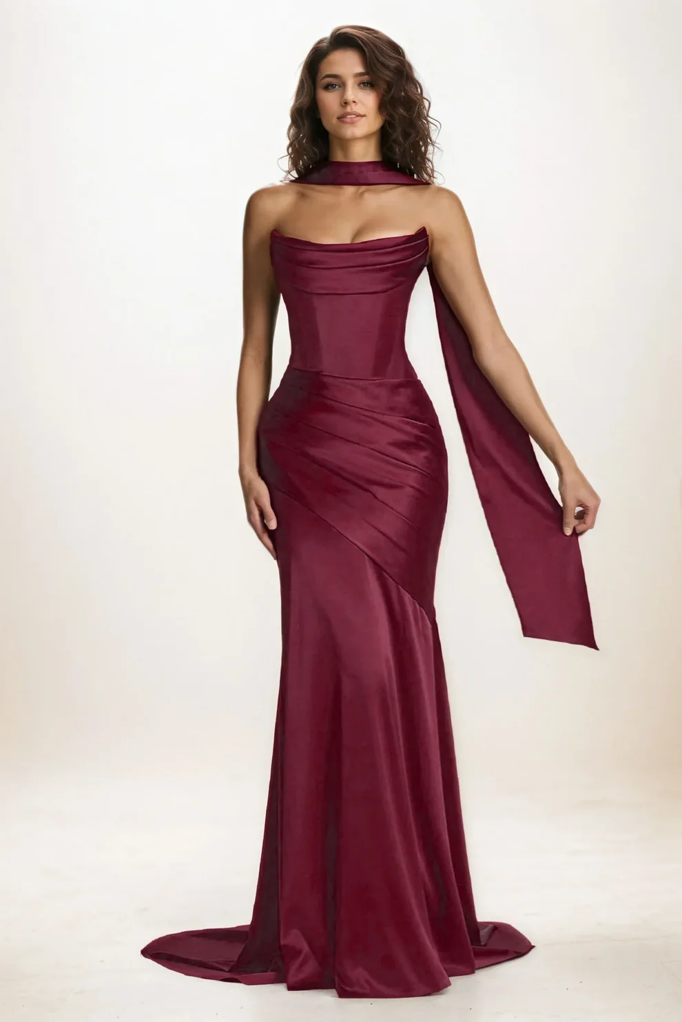 Trumpet-Mermaid Sweep-Brush Train Luxe Satin Wedding Guest Dress