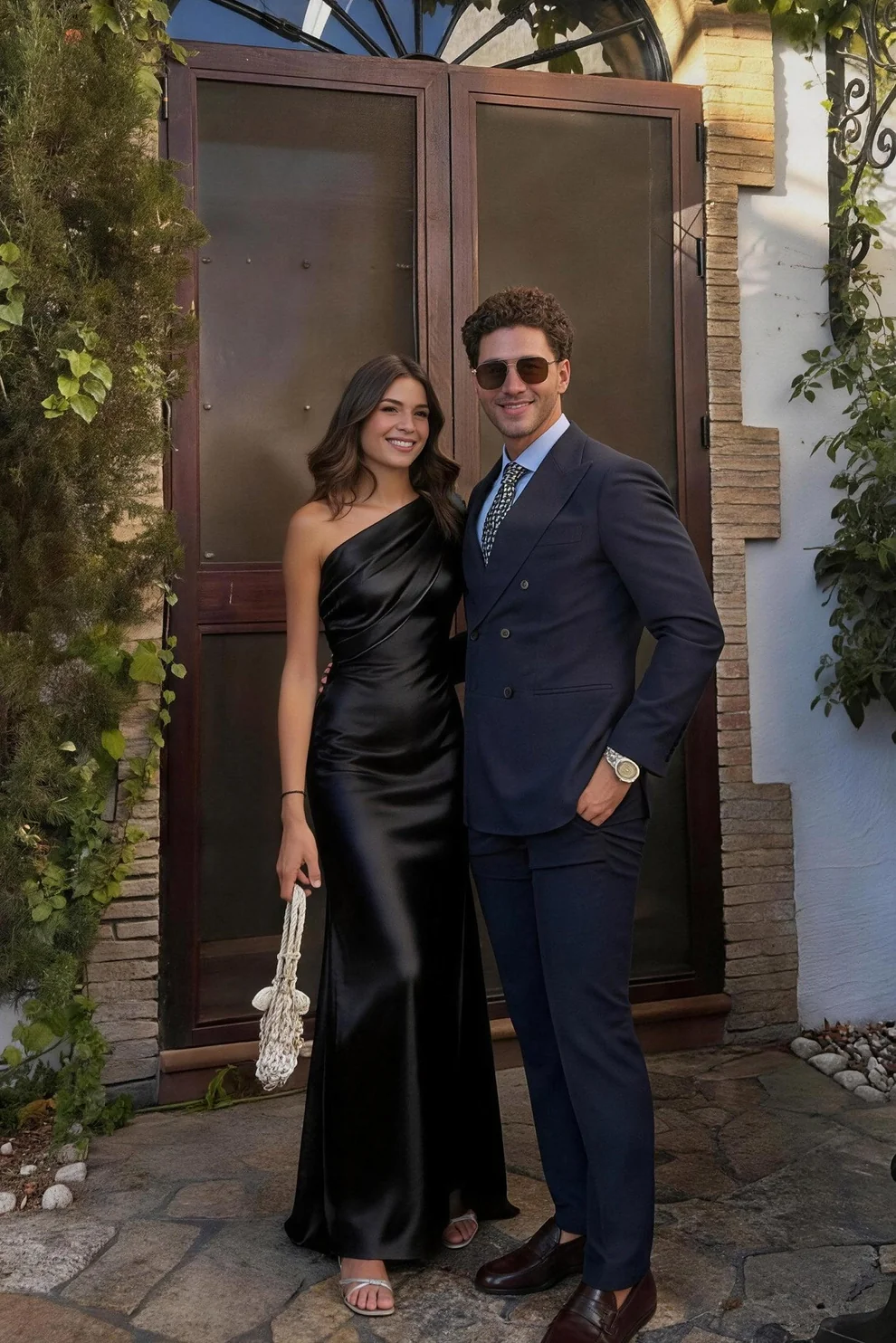 One Shoulder Draped Satin Floor Length Evening Dress