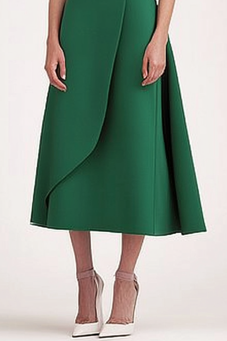 Work Semi-Formal Green Boat Neck Sleeveless A-Line Midi Dress