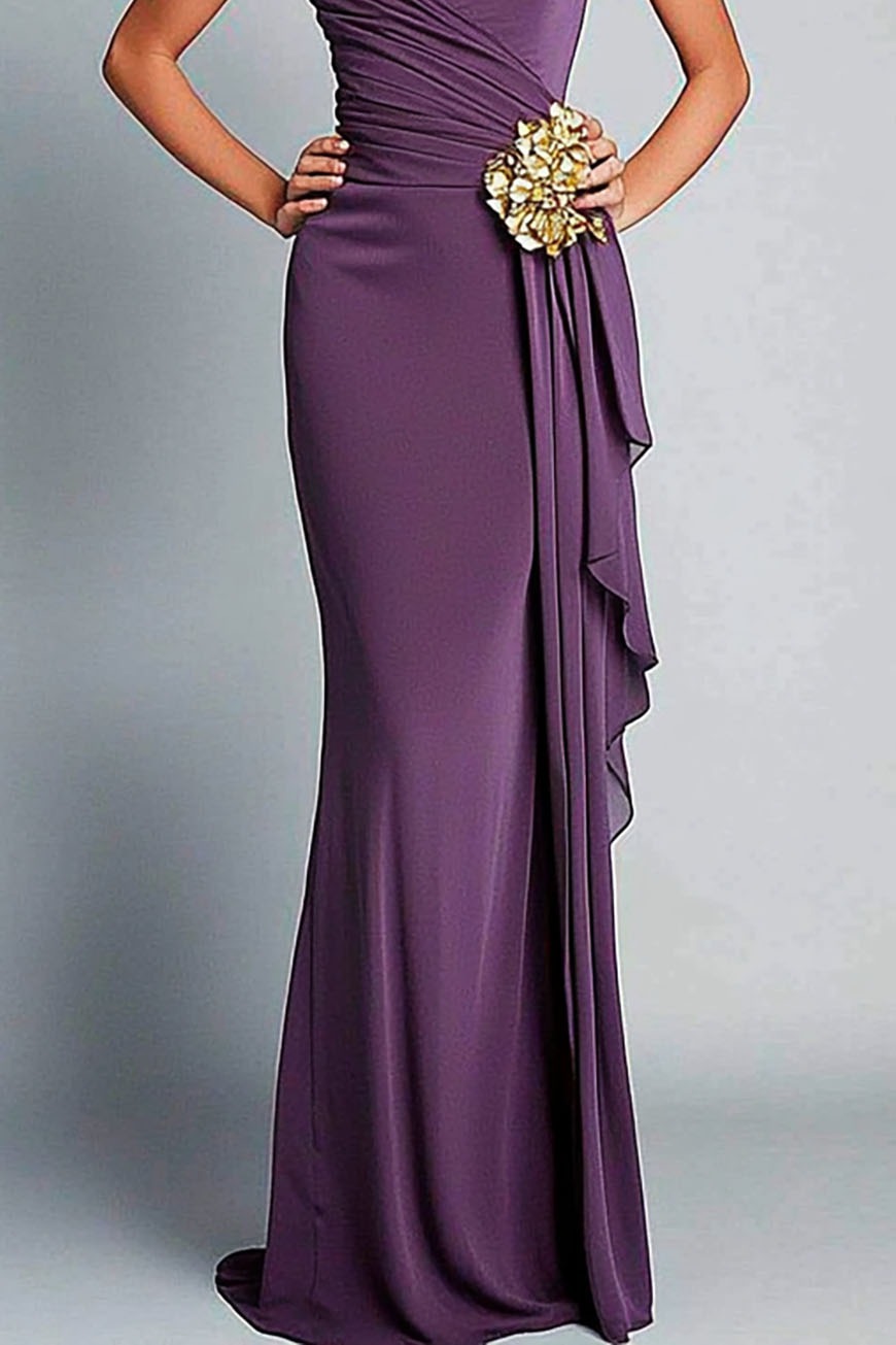 Purple Formal Dress One Shoulder Draped Evening Maxi Dress Mother of the Bride Dress