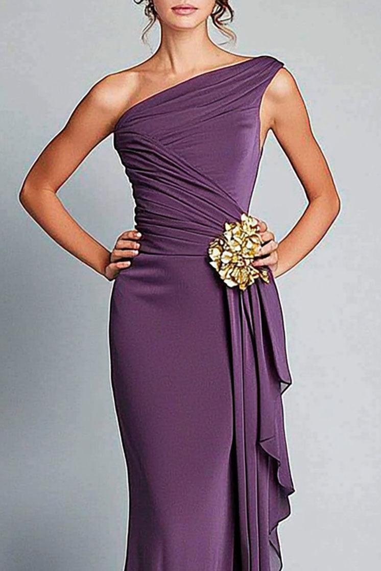 Purple Formal Dress One Shoulder Draped Evening Maxi Dress Mother of the Bride Dress