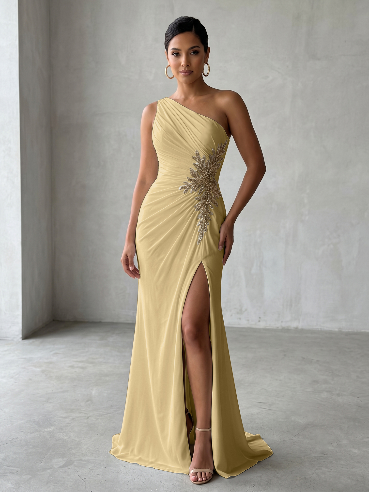 Sophisticated One-Shoulder Embellished Gown