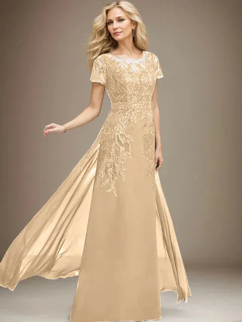 Sheath/Column Scoop Illusion Floor-Length Lace Chiffon Mother of the Bride Dress With Sequins