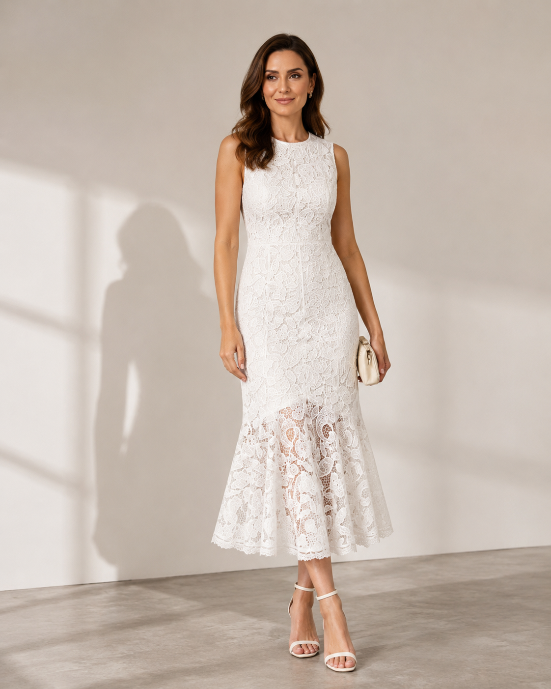 White Lace Dress With Ruffled Hem