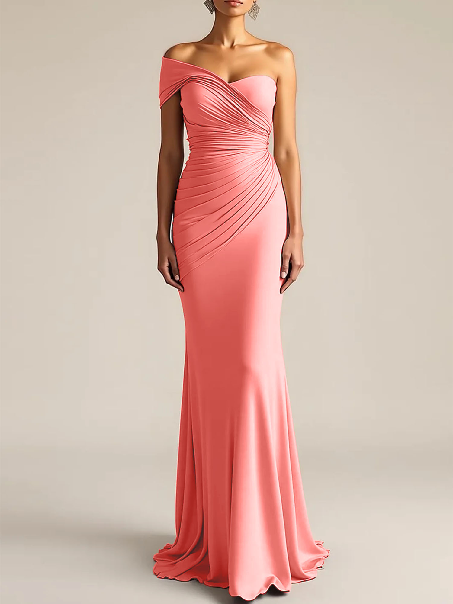 Formal Dress Light Khaki Sheath One Shoulder Maxi Dress