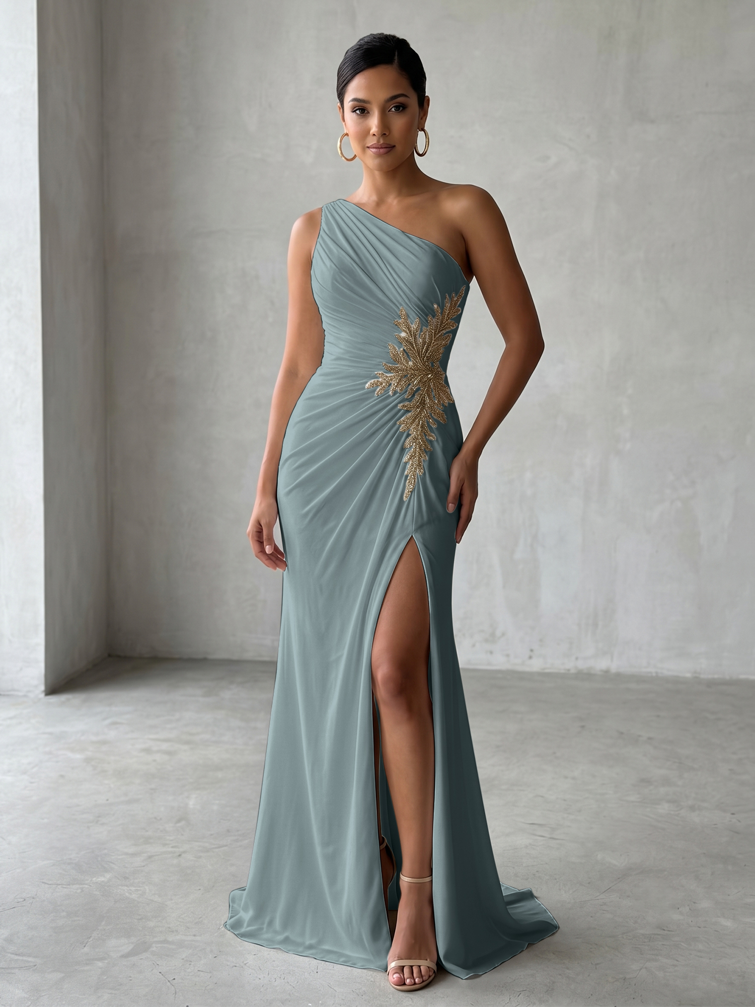 Sophisticated One-Shoulder Embellished Gown