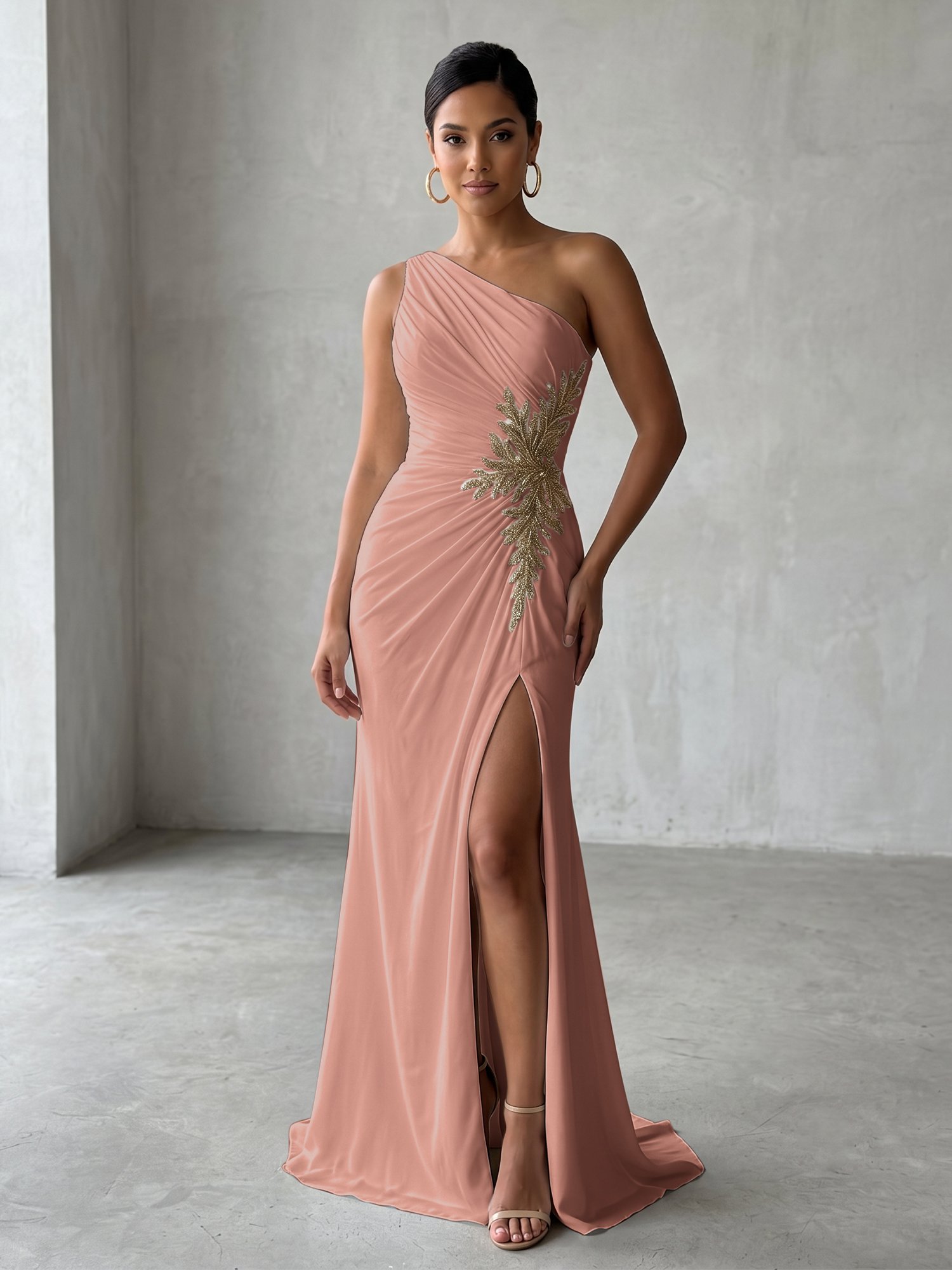 Sophisticated One-Shoulder Embellished Gown