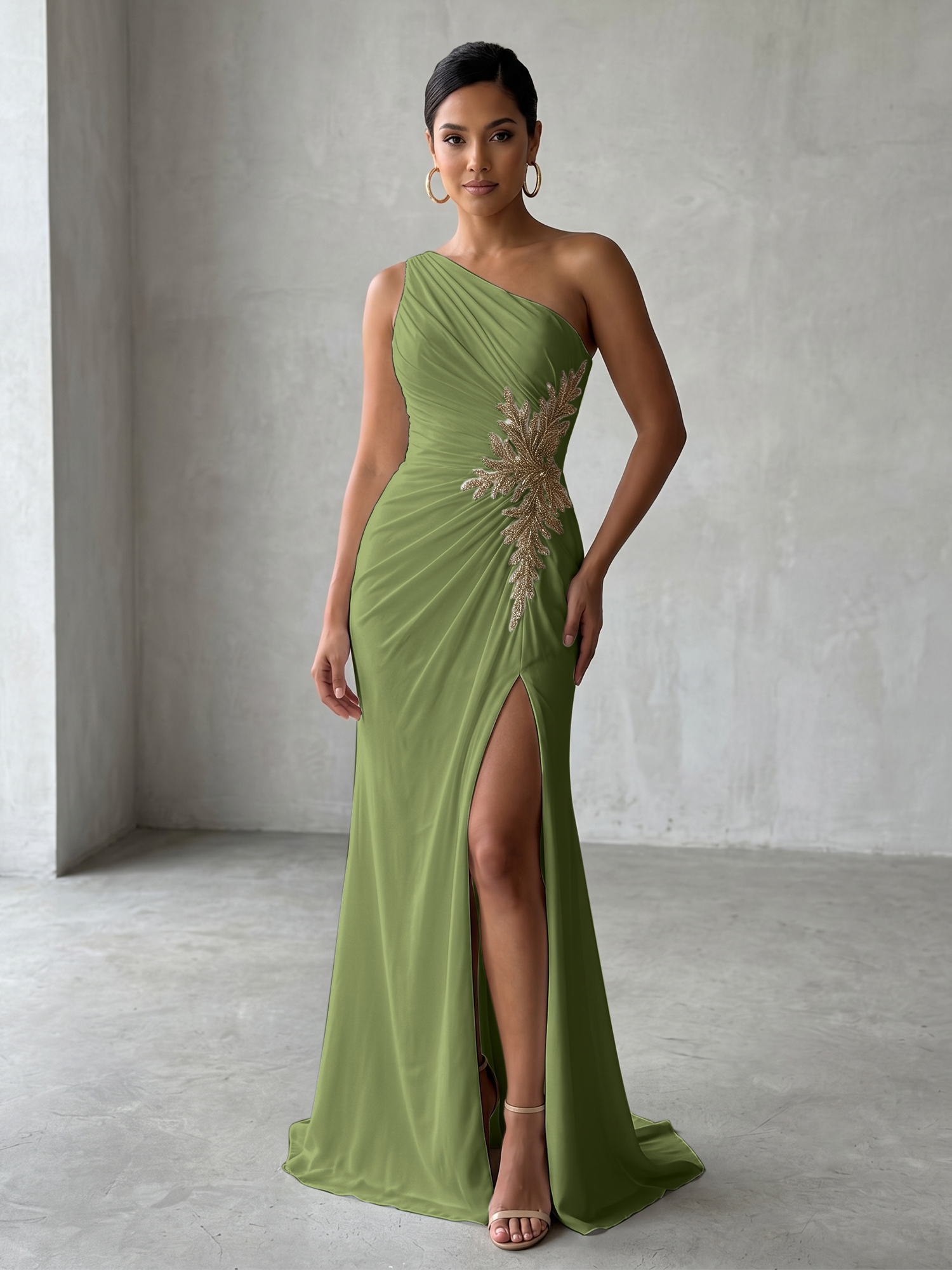 Sophisticated One-Shoulder Embellished Gown