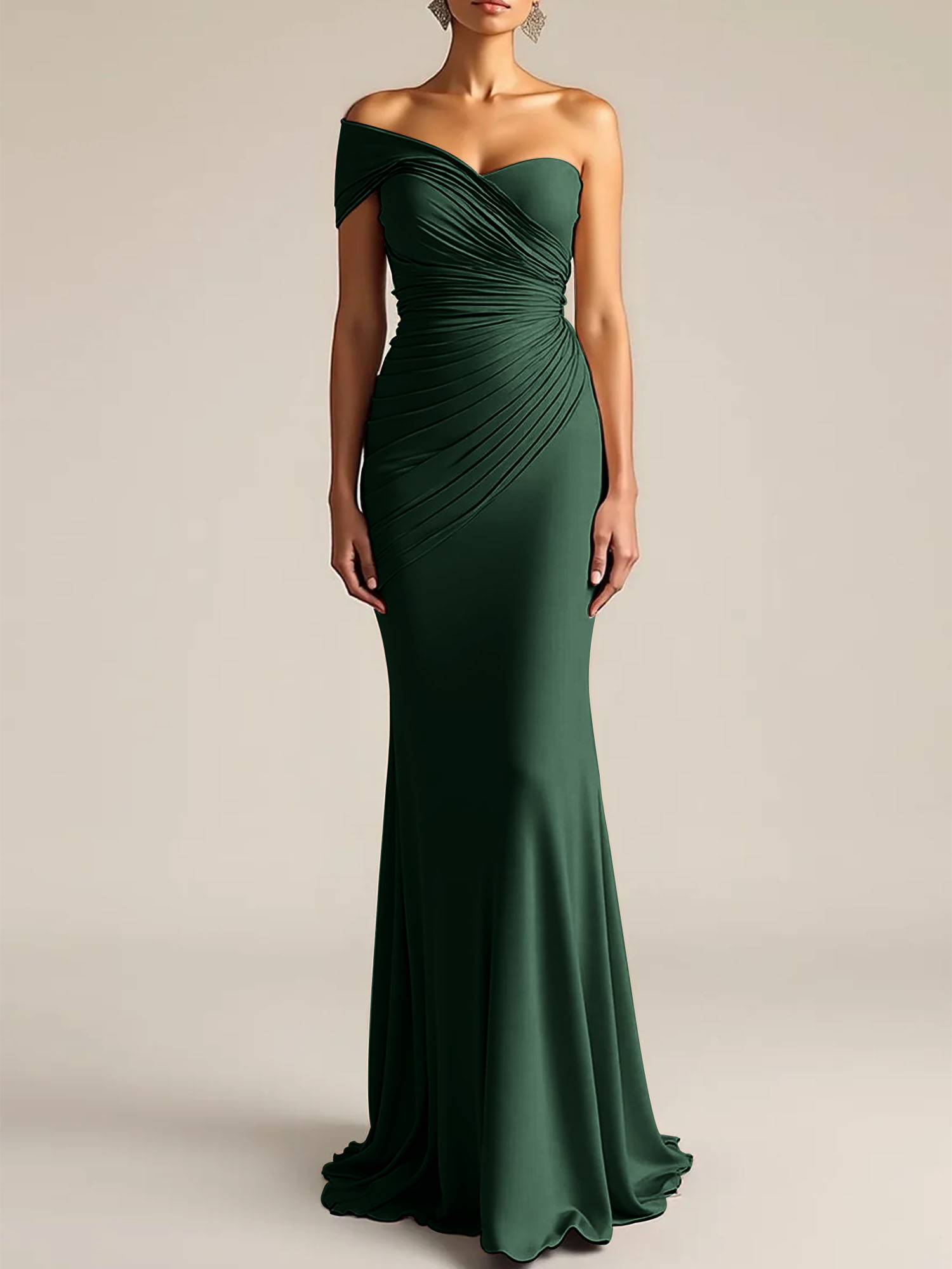 Formal Dress Light Khaki Sheath One Shoulder Maxi Dress