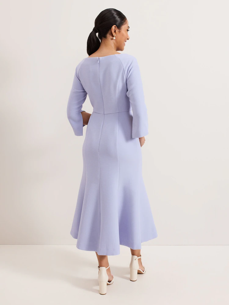 Asymmetric Fold-Collar Button-Detail Midi Dress