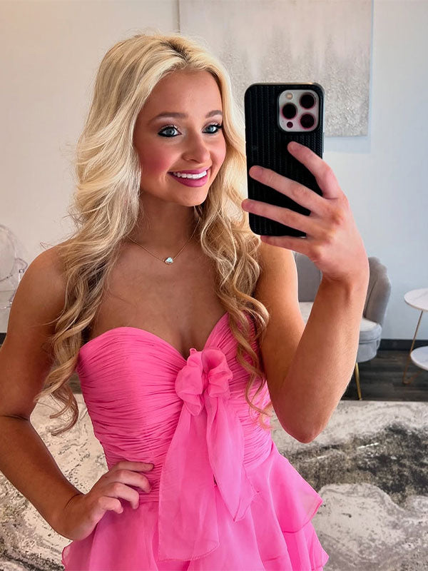 A-Line Sweetheart Chiffon Tiered Long Prom Dress with Slit