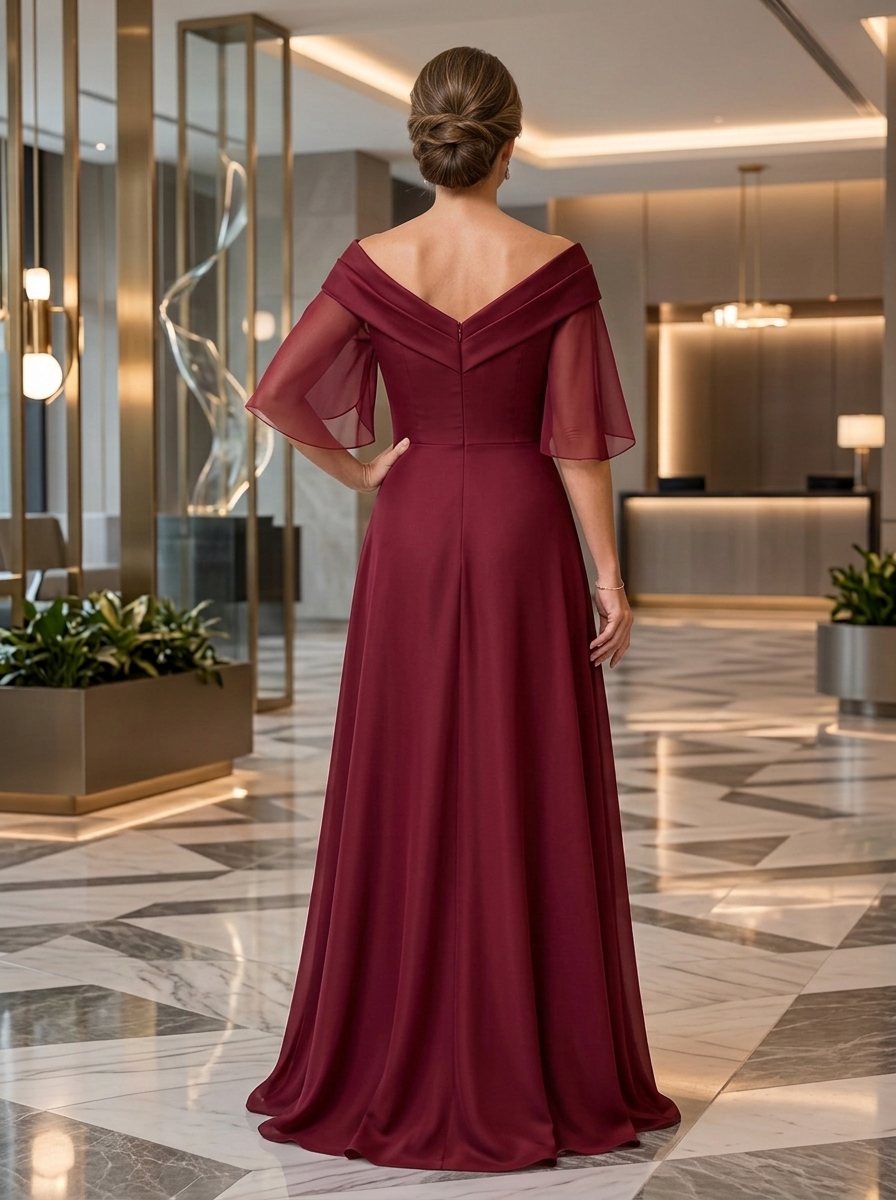 Off-The-Shoulder Beaded Chiffon Evening Gown