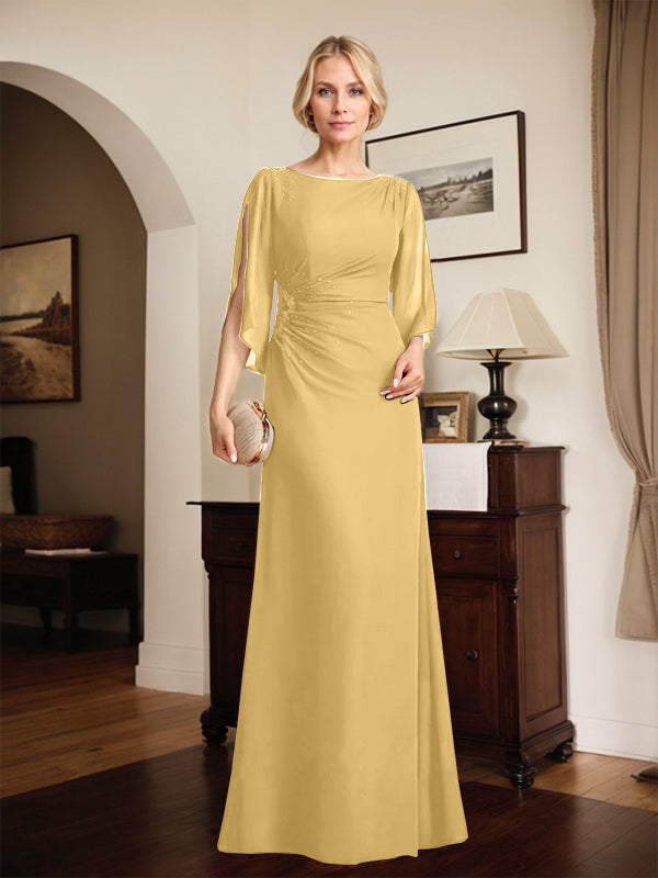 Sheath/Column Scoop Floor-Length Chiffon Mother of the Bride Dress With Pleated Beading