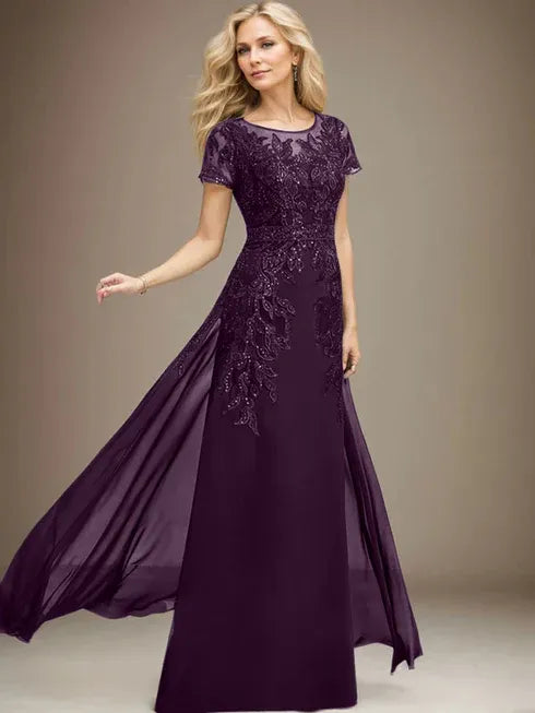 Sheath/Column Scoop Illusion Floor-Length Lace Chiffon Mother of the Bride Dress With Sequins