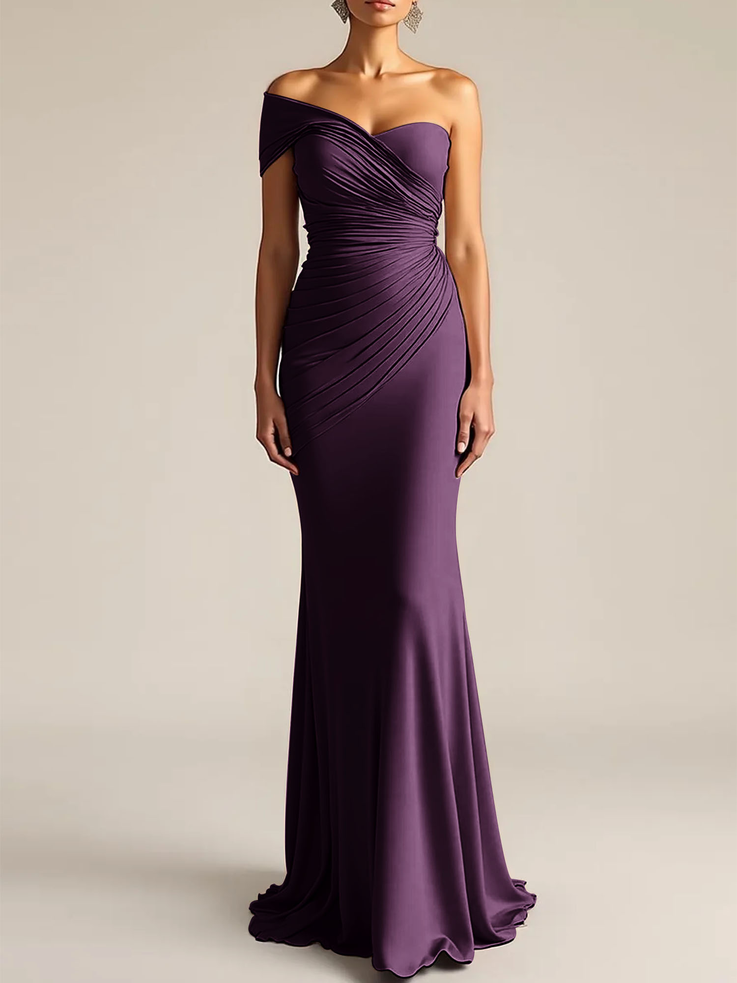 Formal Dress Light Khaki Sheath One Shoulder Maxi Dress