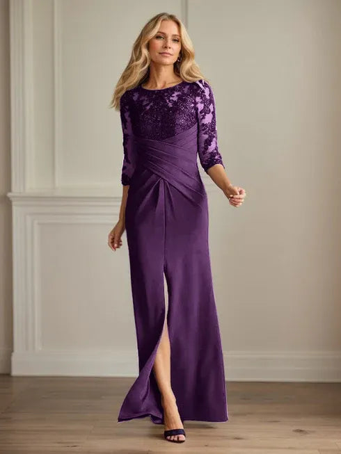 Plum Sheath Lace Stretch Crepe Mother of the Bride Dress