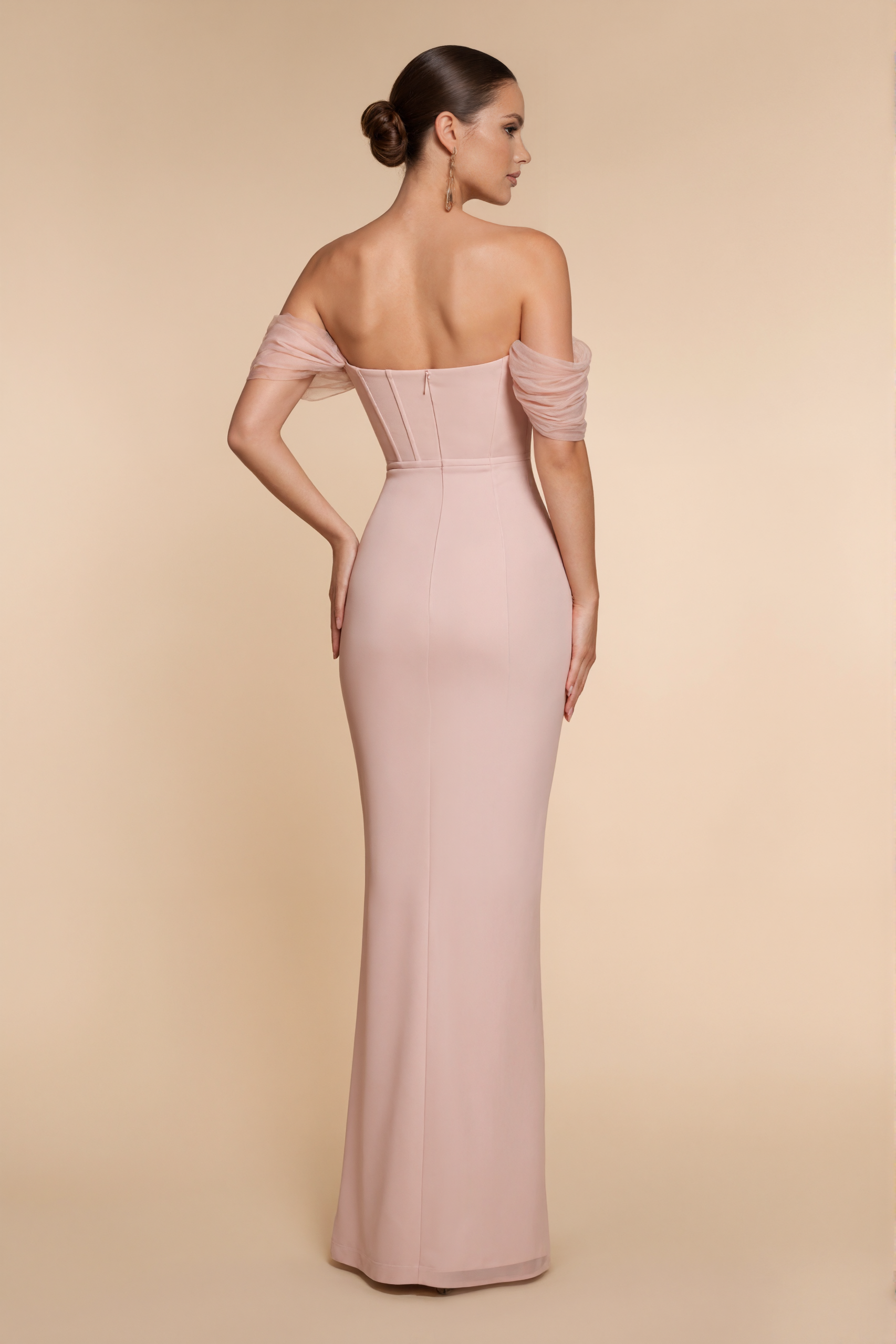 Evening Formal Gown Light Pink Tulle Corset Bodycon Maxi Dress
