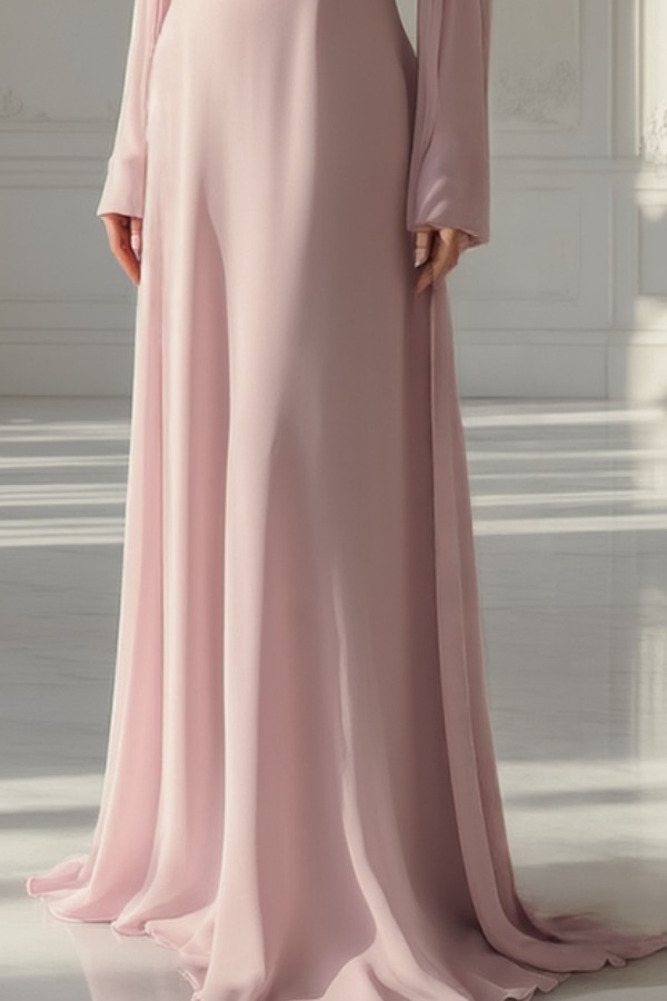Formal Evening Dress Pink V Neck Maxi Dress