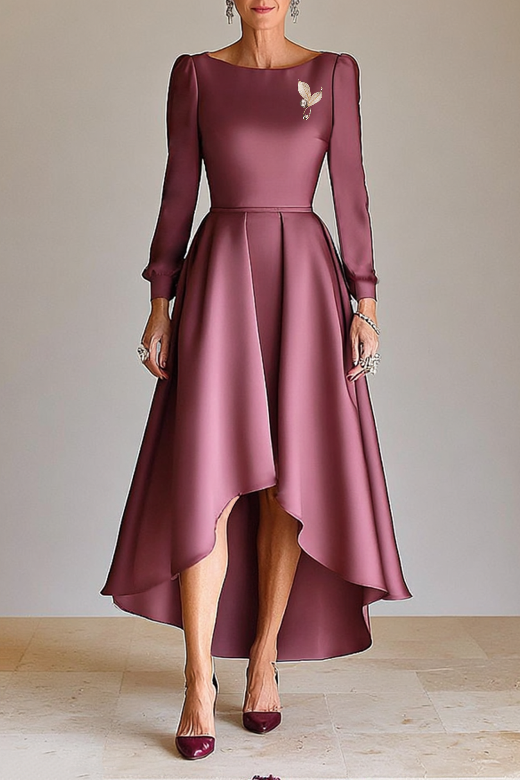 Party ​Dress Purple Satin Midi Mother of the Bride Dress