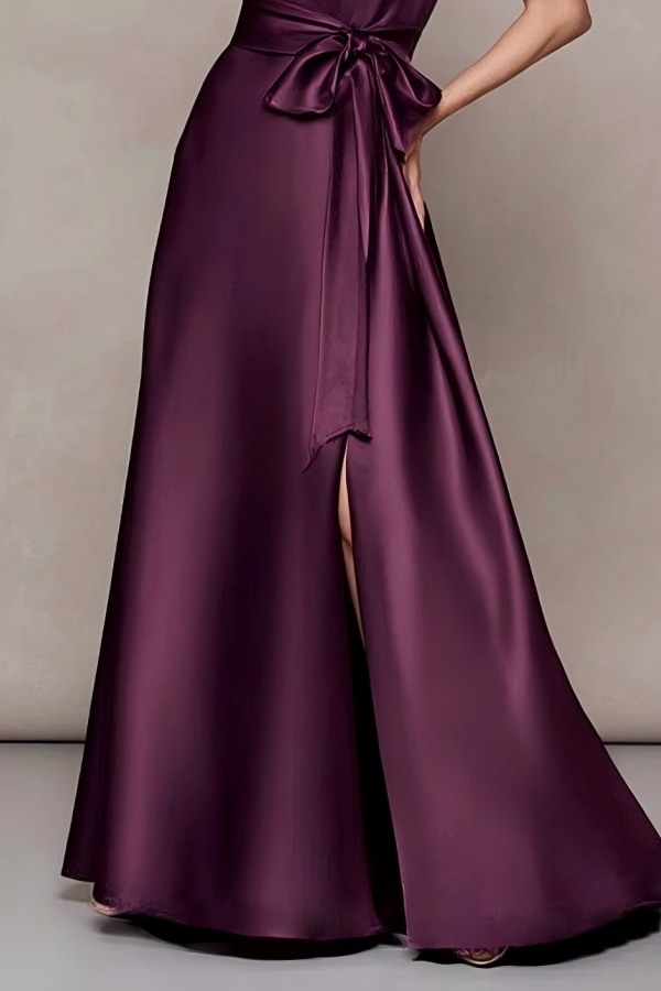 Formal ​Wedding Dress Dark Purple Satin Midi Dress Mother of the Bride