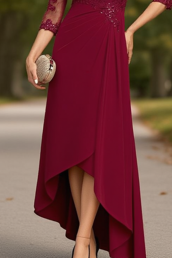 Wedding Dress Burgundy Sweetheart Neck Lace Maxi Mother of the Bride Dress