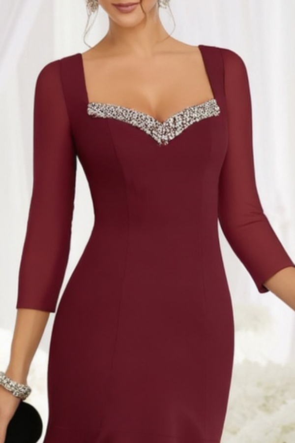 Mother of th Bride Dress Burgundy Sweatheart Neck Mermaid Midi Dress