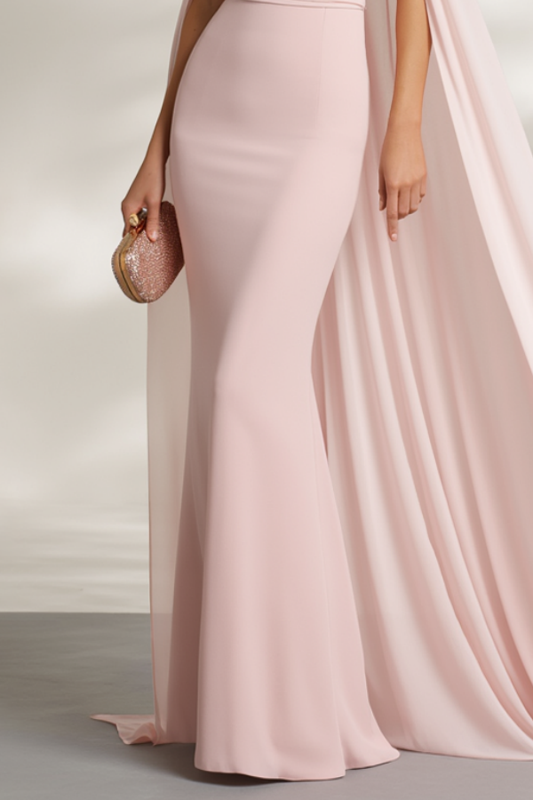 Wedding Dress Pink Off Shoulder Floral Cape Maxi Dress