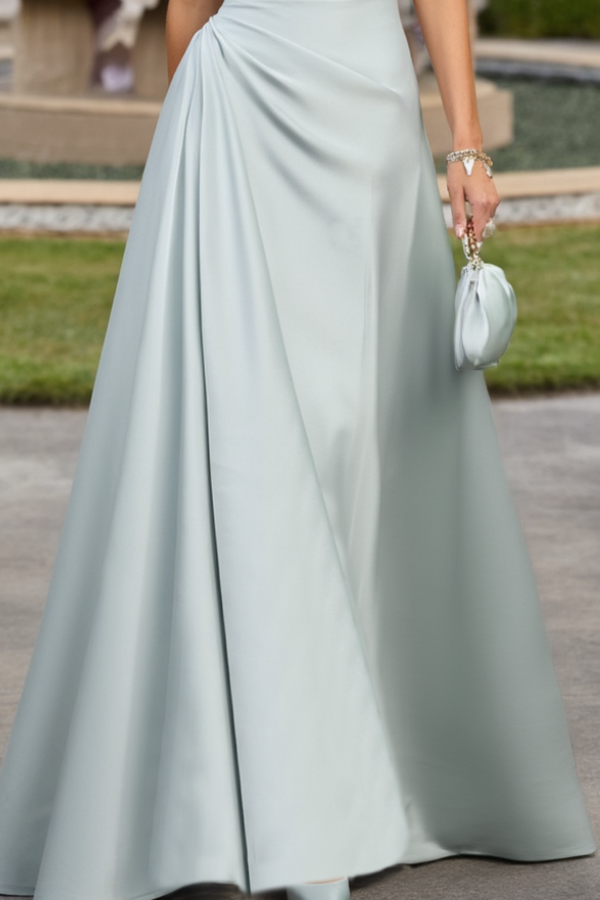 Formal Wedding Guest Dress Blue Strapless Sleeveless Maxi Satin Dress