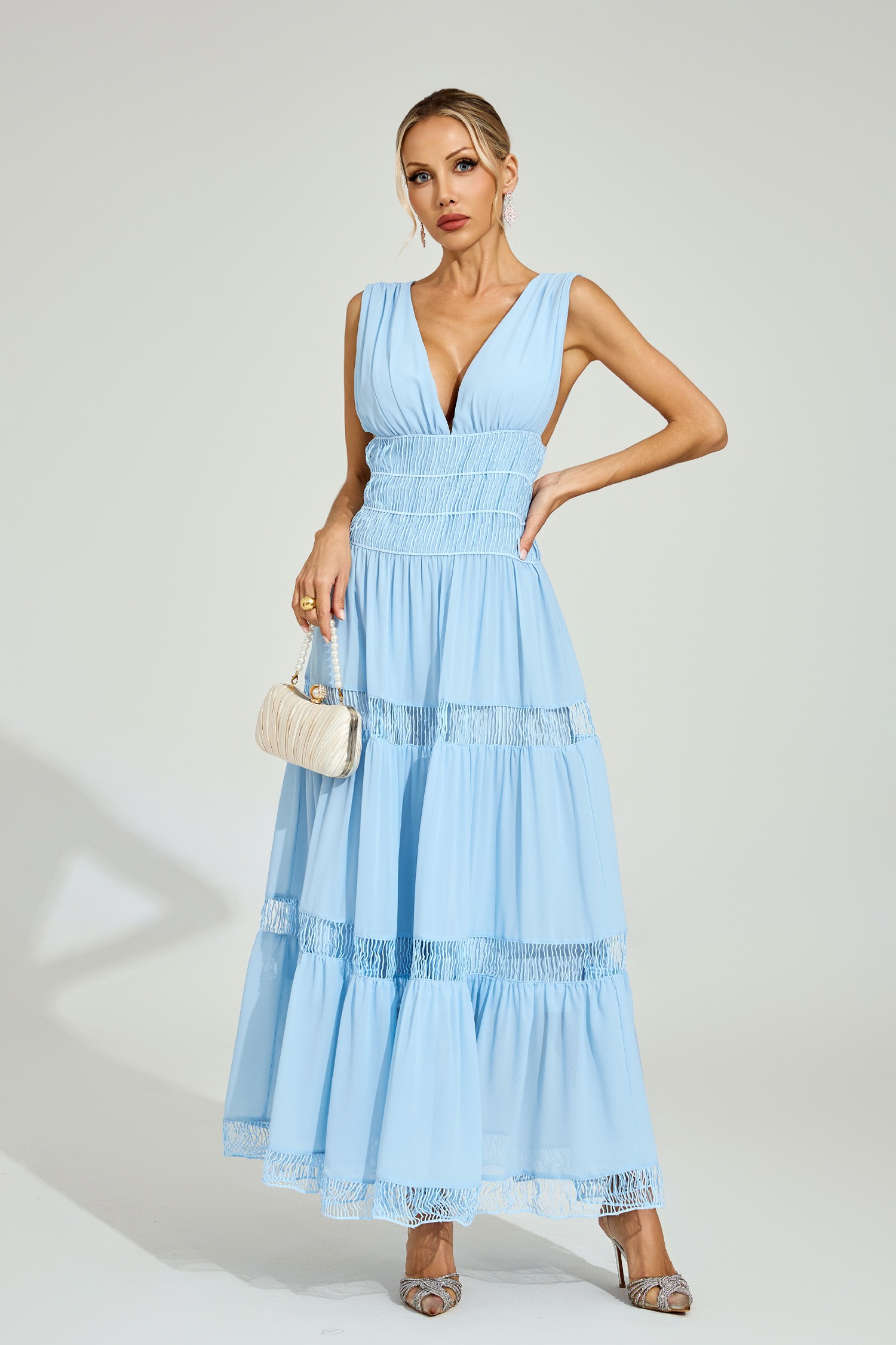 Light Blue Tiered Maxi Dress