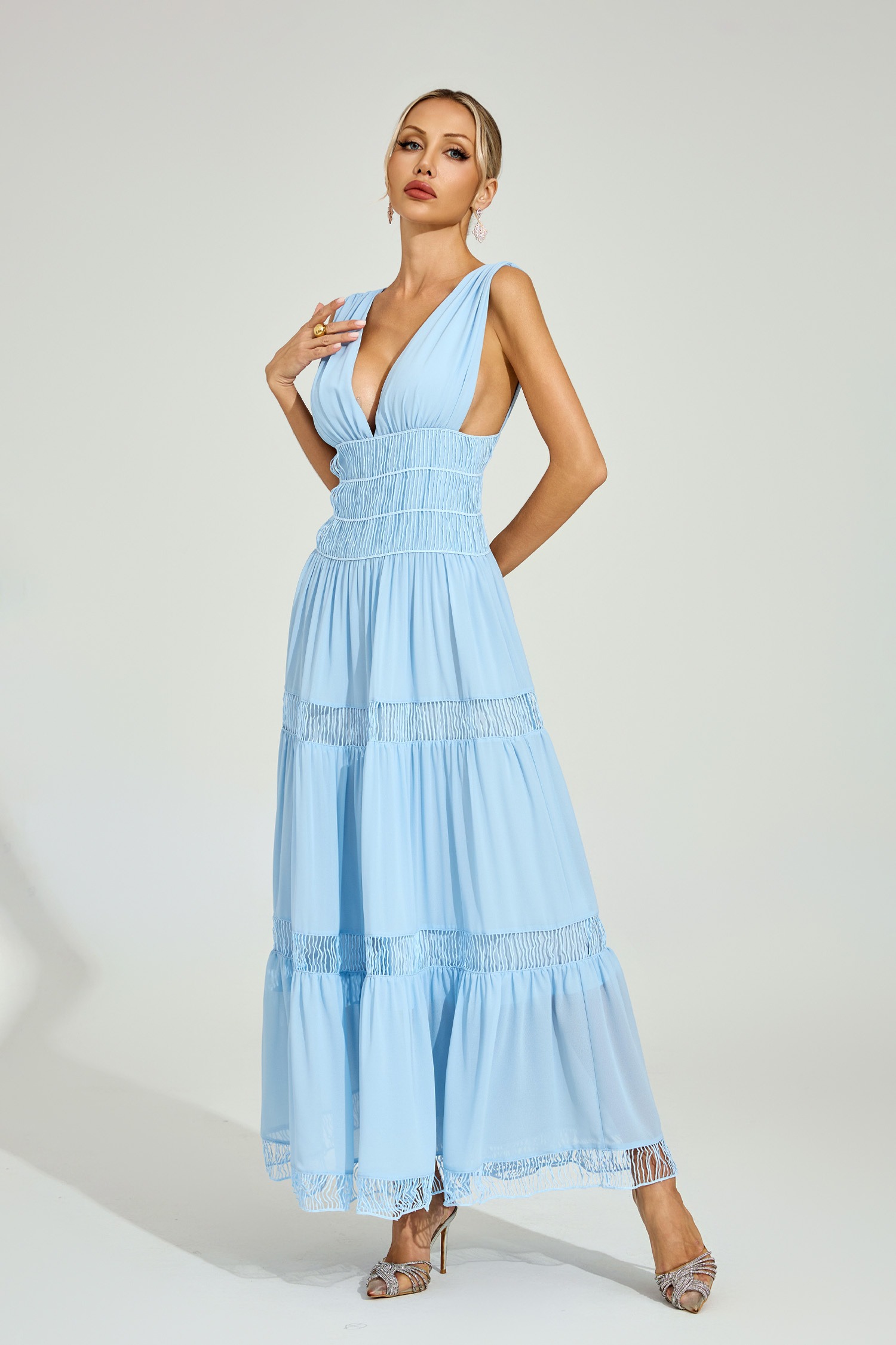Light Blue Tiered Maxi Dress