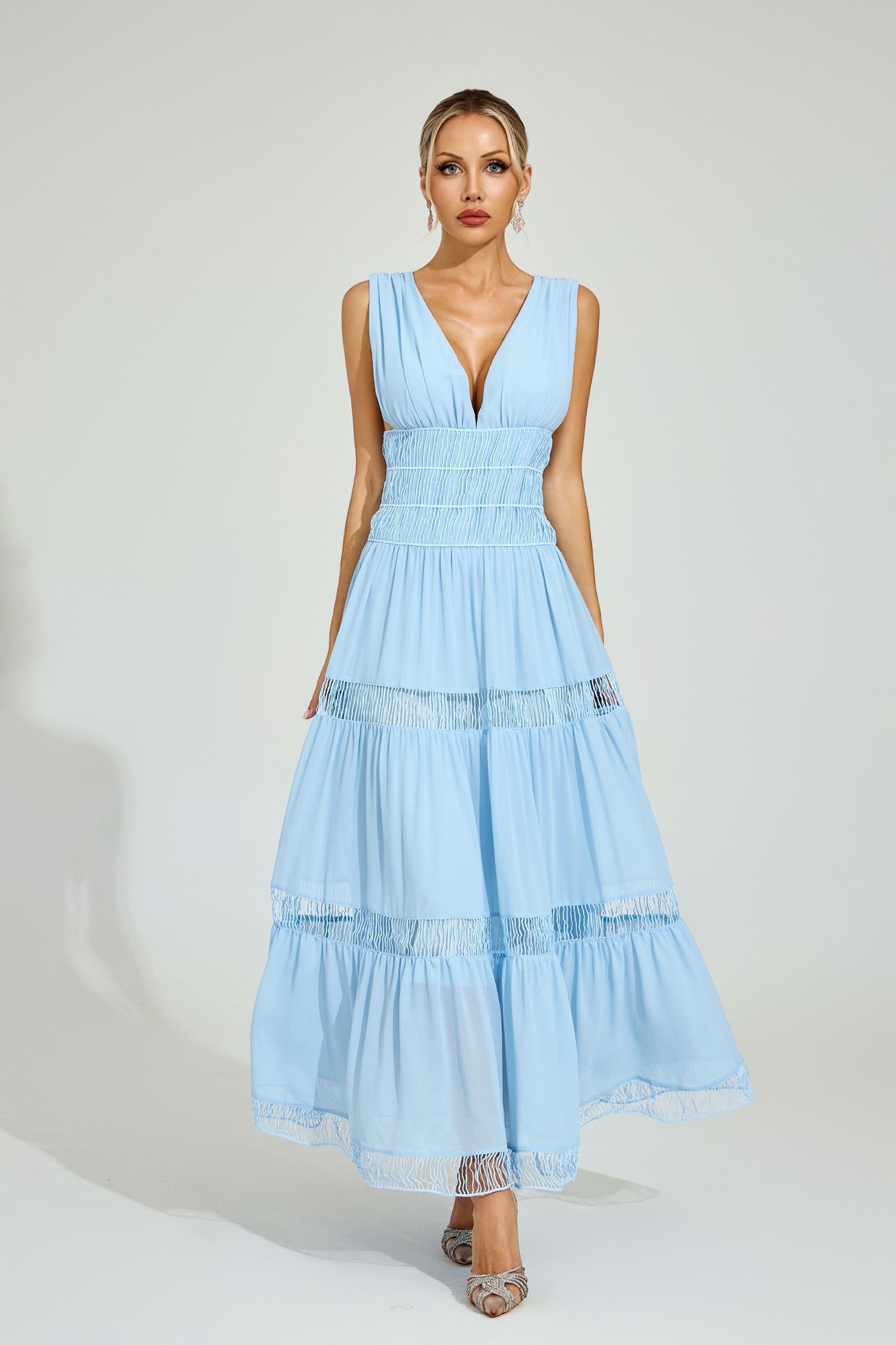 Light Blue Tiered Maxi Dress