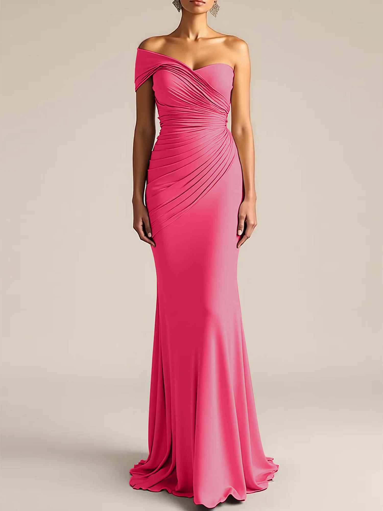 Formal Dress Light Khaki Sheath One Shoulder Maxi Dress