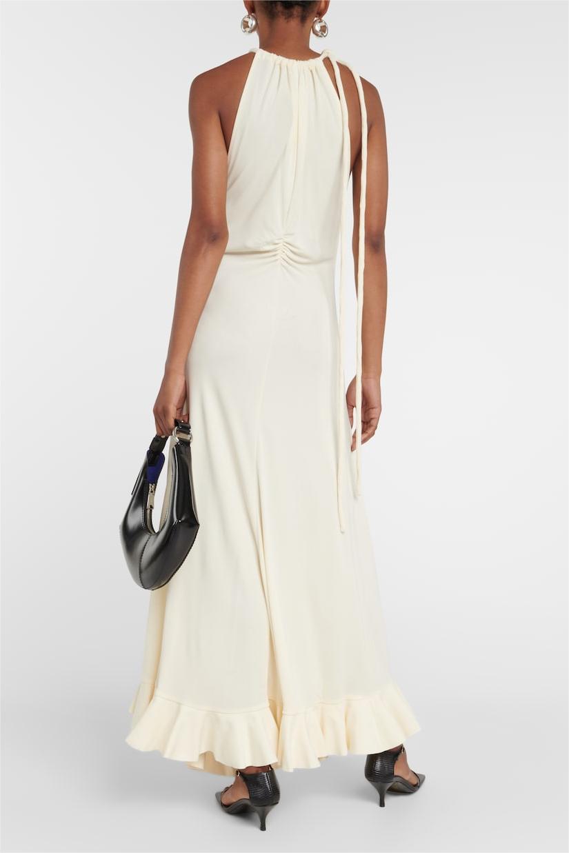 Knit Solid Shirring Lace Up Maxi Dress