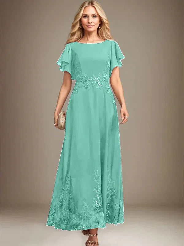 A-line Scoop Ankle-Length Lace Chiffon Mother of the Bride Dress With Sequins