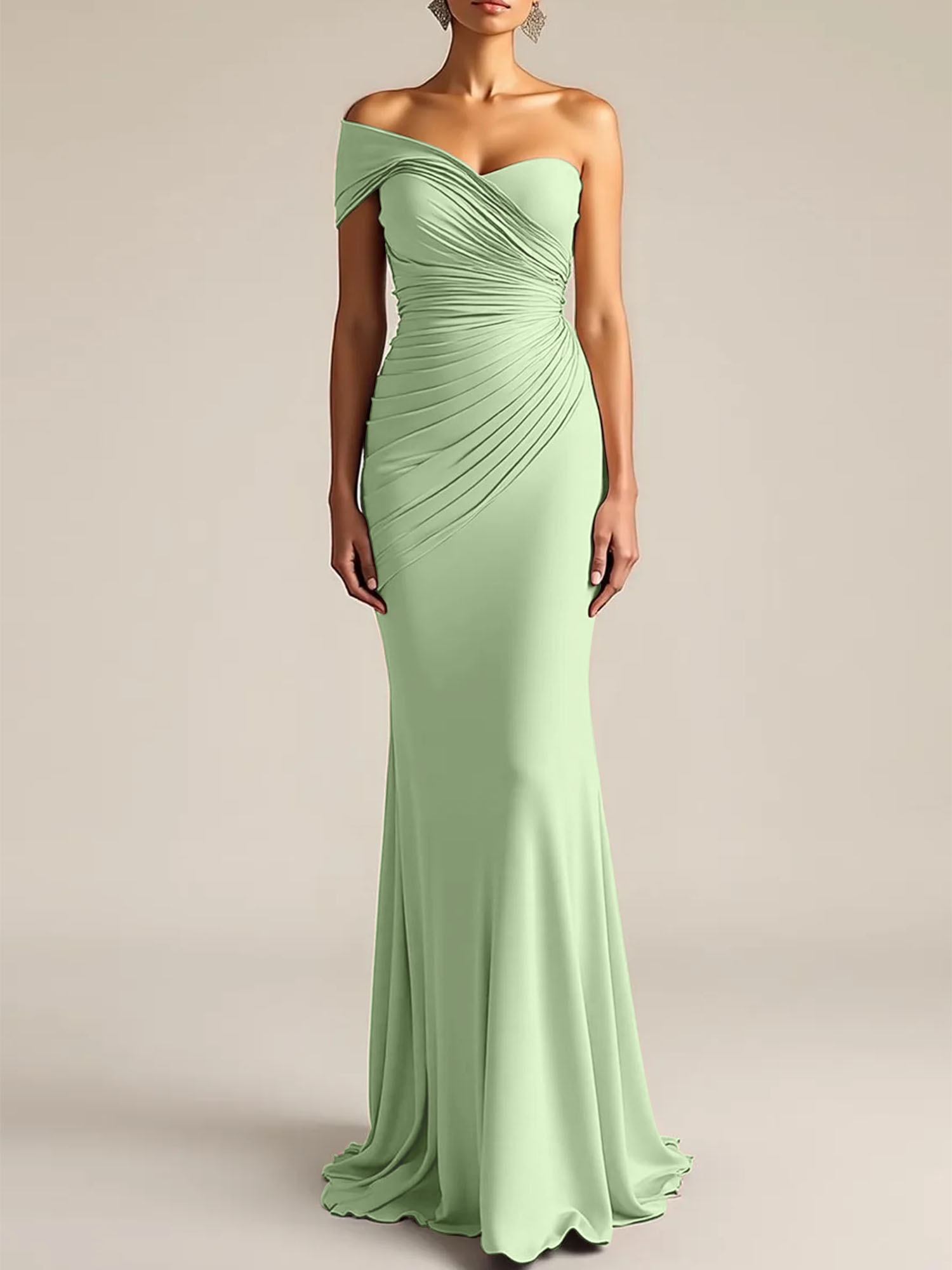 Formal Dress Light Khaki Sheath One Shoulder Maxi Dress