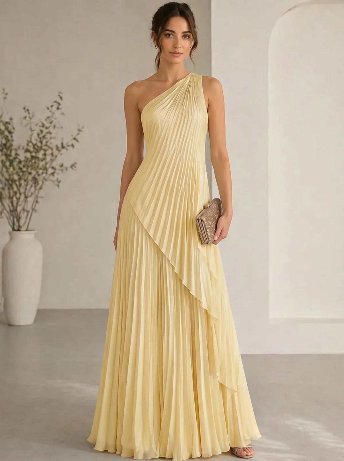 A-Line/Princess Evening Dress Sleeveless One Shoulder Satin Floor-Length Dress Top With Skirt Two-Piece Set