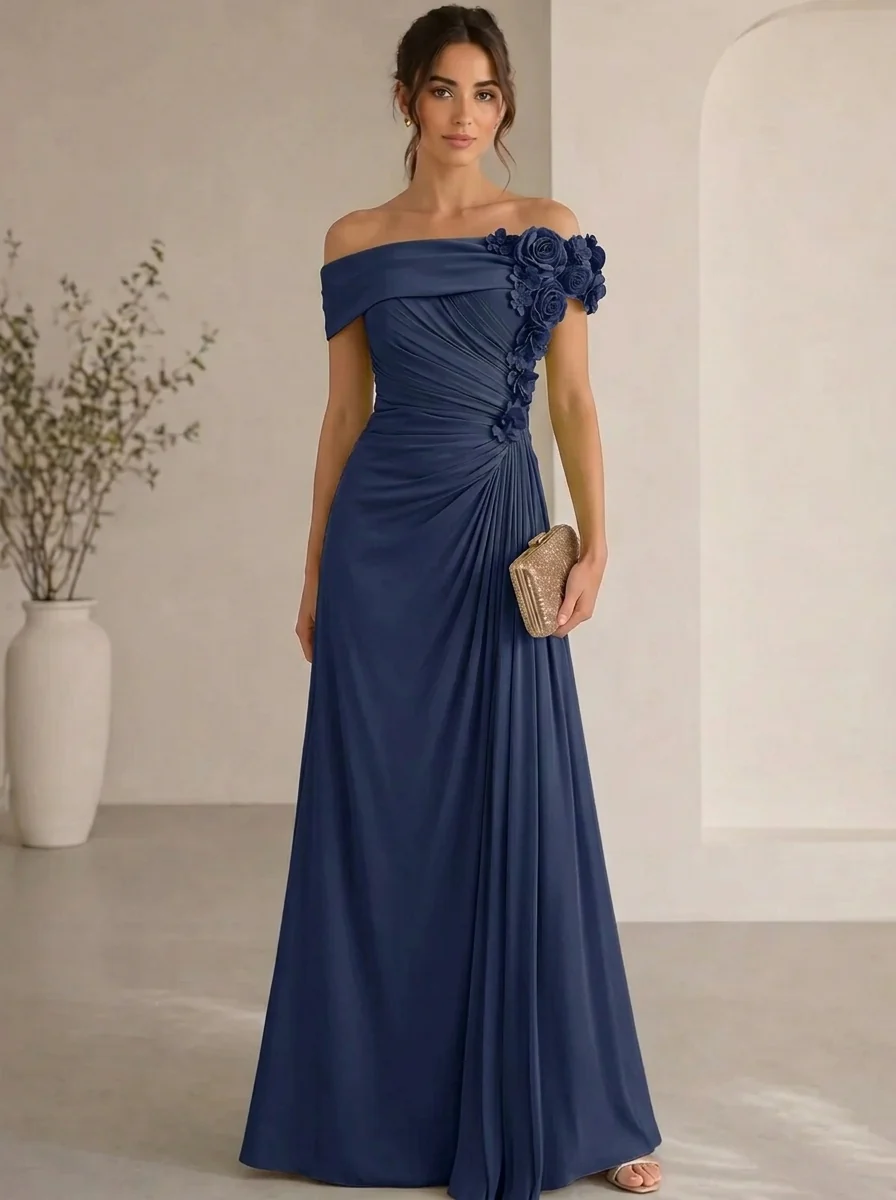 Elegant Floral Accented Off-Shoulder Gown