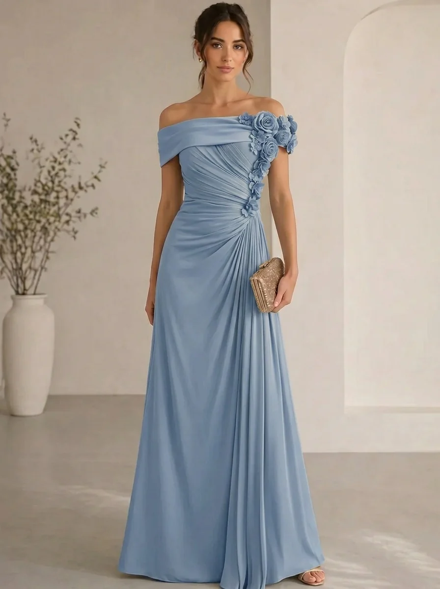 Elegant Floral Accented Off-Shoulder Gown