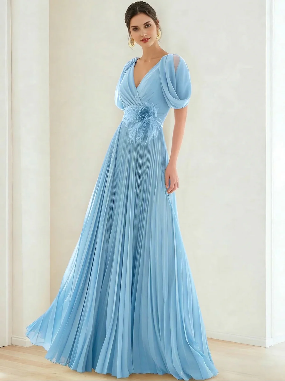 Elegant Pleated Chiffon Evening Gown