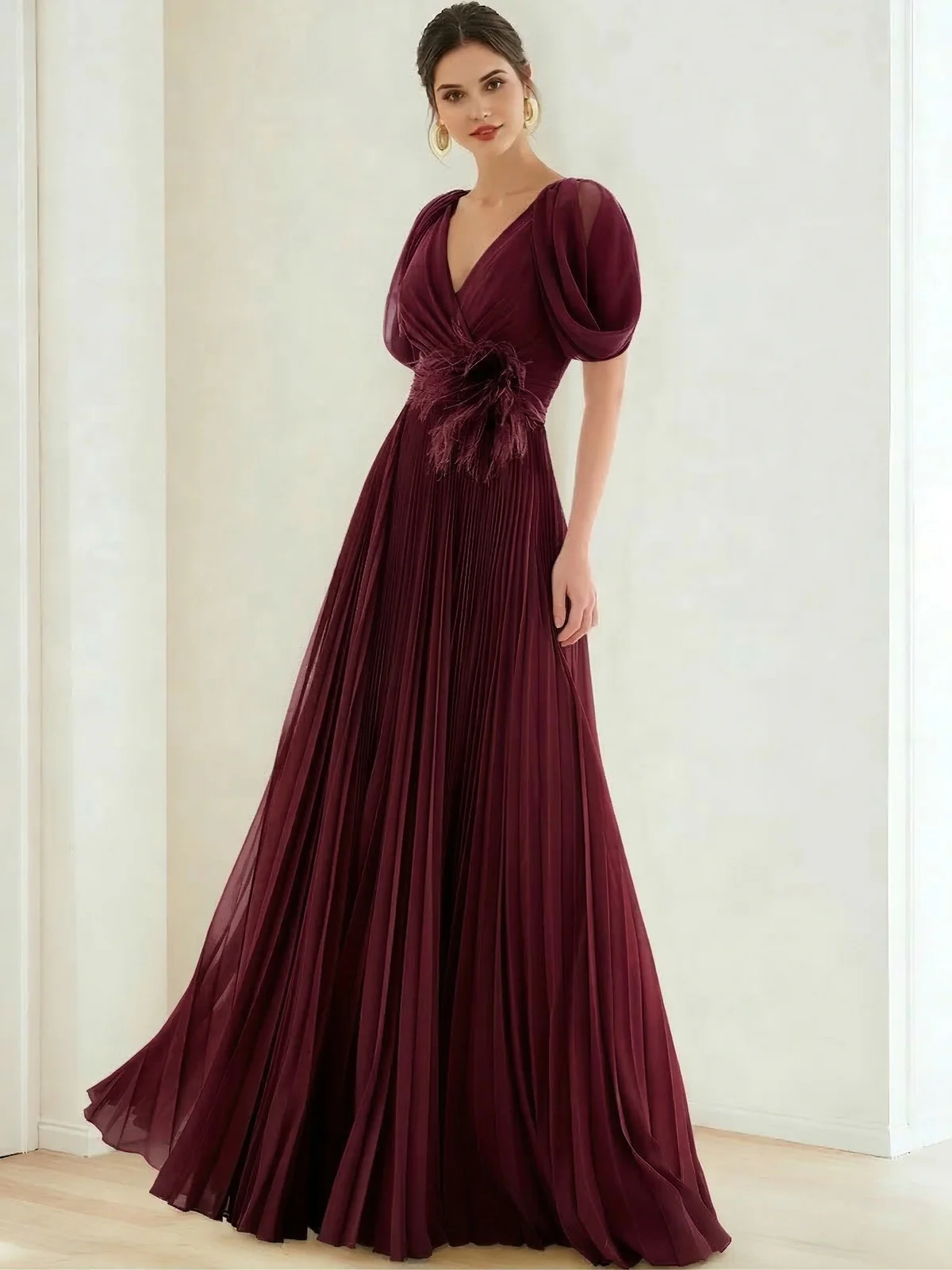 Elegant Pleated Chiffon Evening Gown