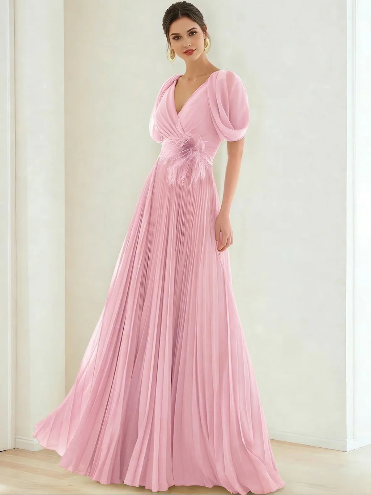 Elegant Pleated Chiffon Evening Gown