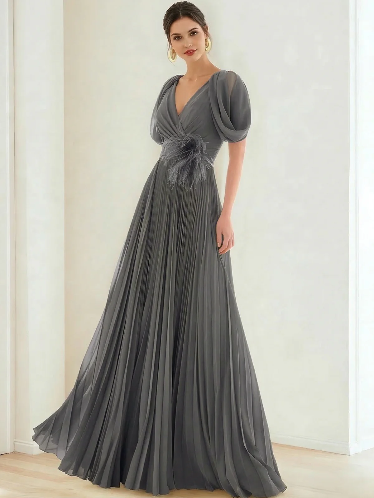 Elegant Pleated Chiffon Evening Gown