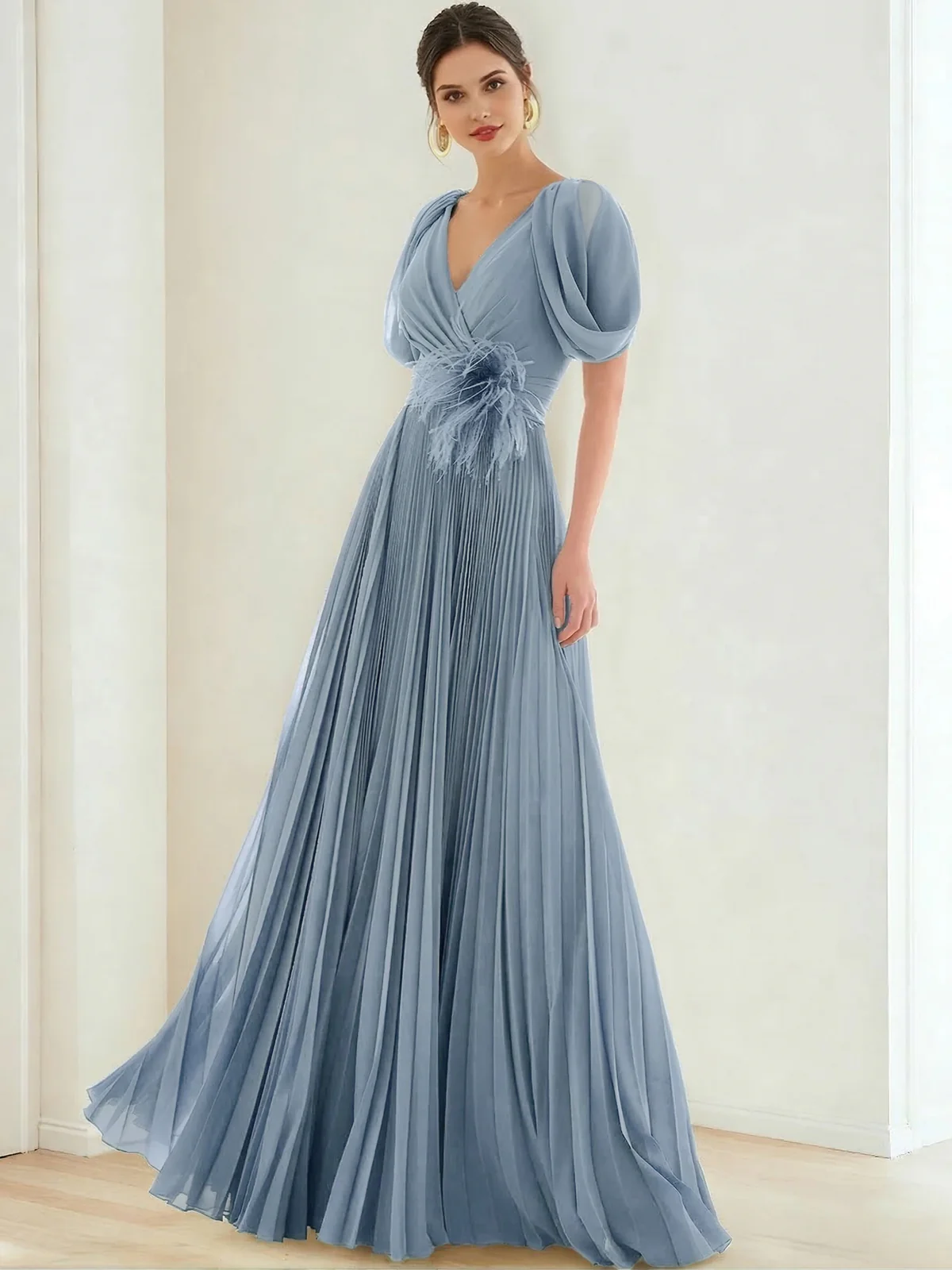 Elegant Pleated Chiffon Evening Gown