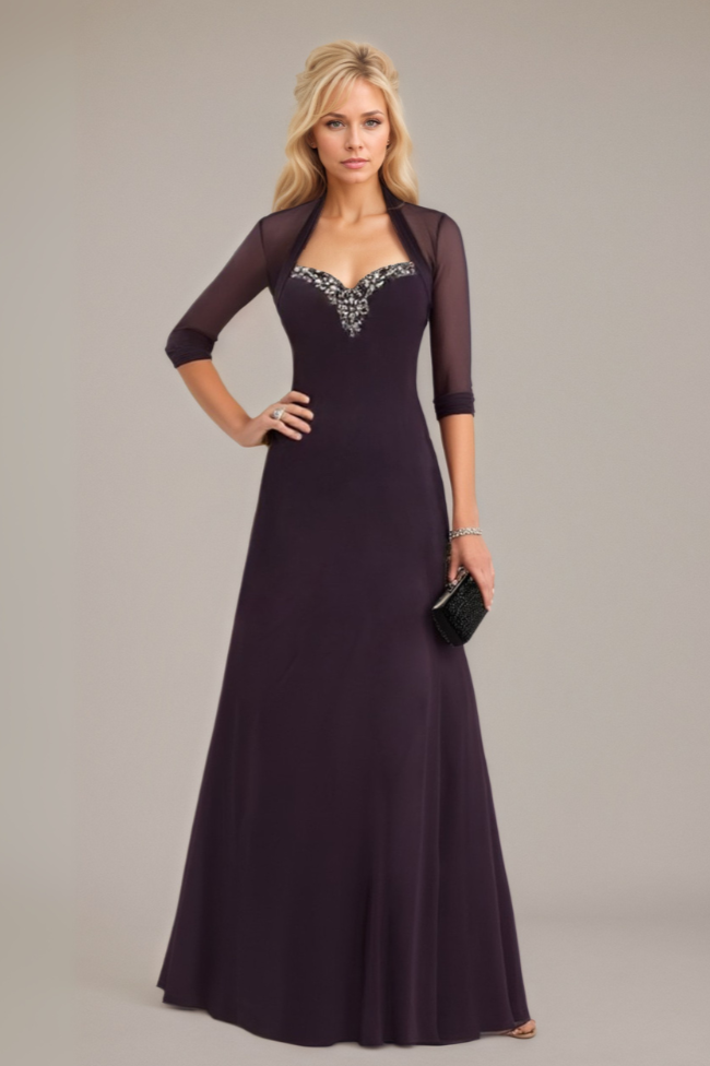 Formal Dress Dark Purple Sweetheart Neck  Maxi Mother of the Bride Dress