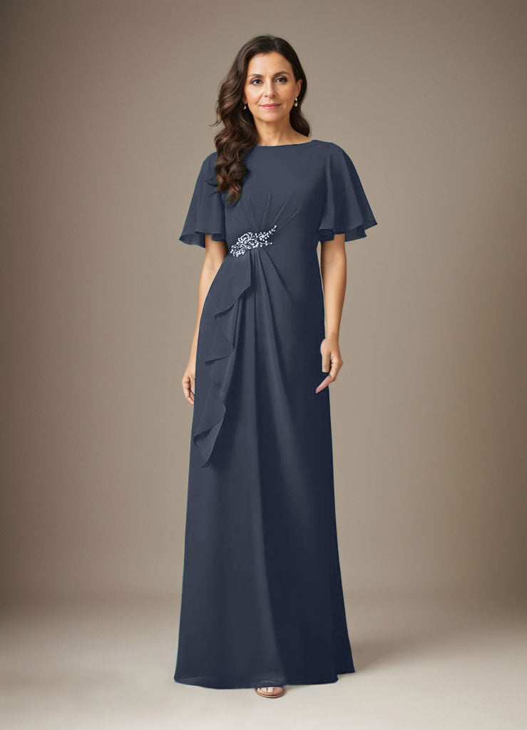 Dark Navy Sheath Beaded Chiffon Dress