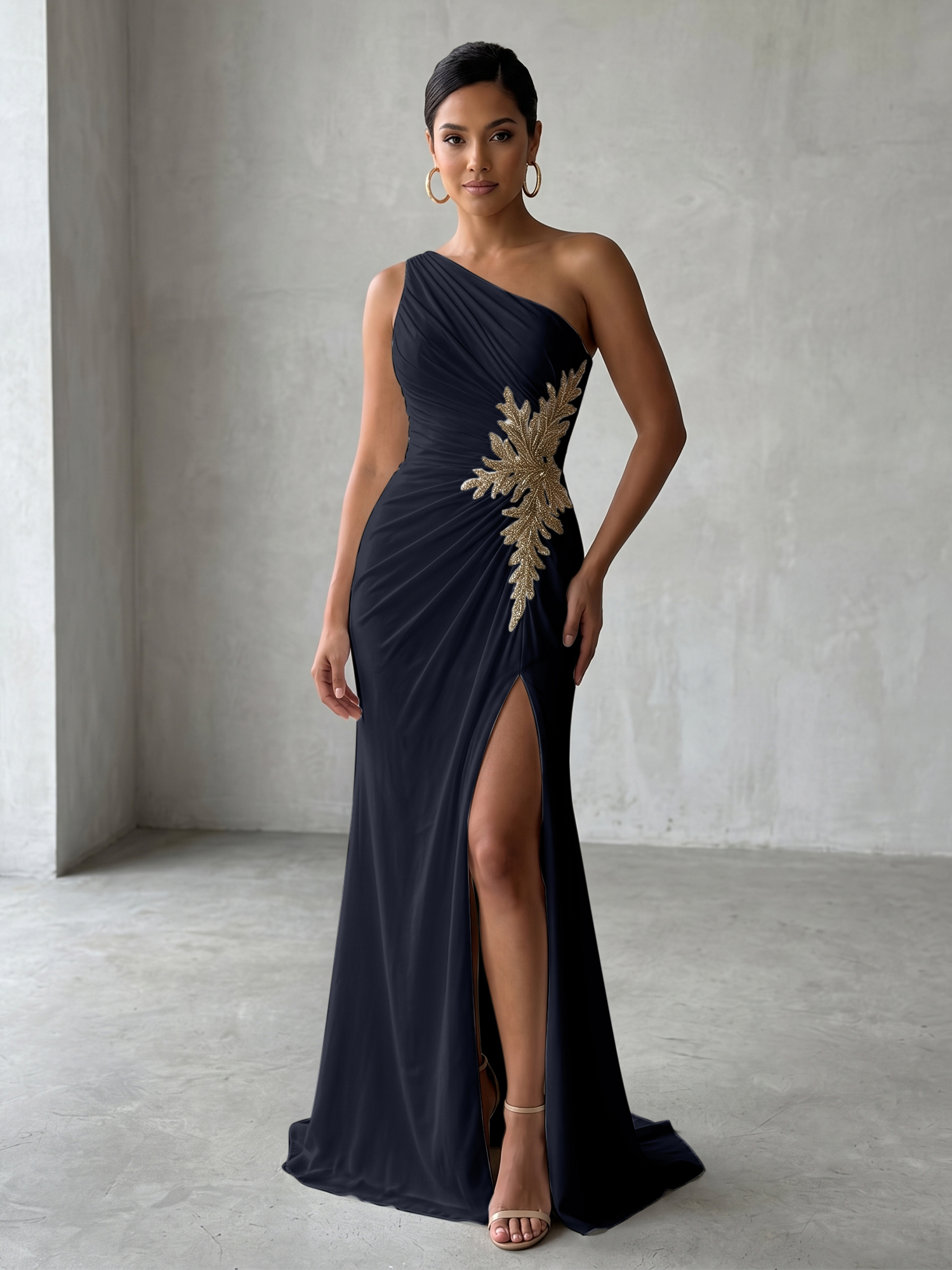 Sophisticated One-Shoulder Embellished Gown