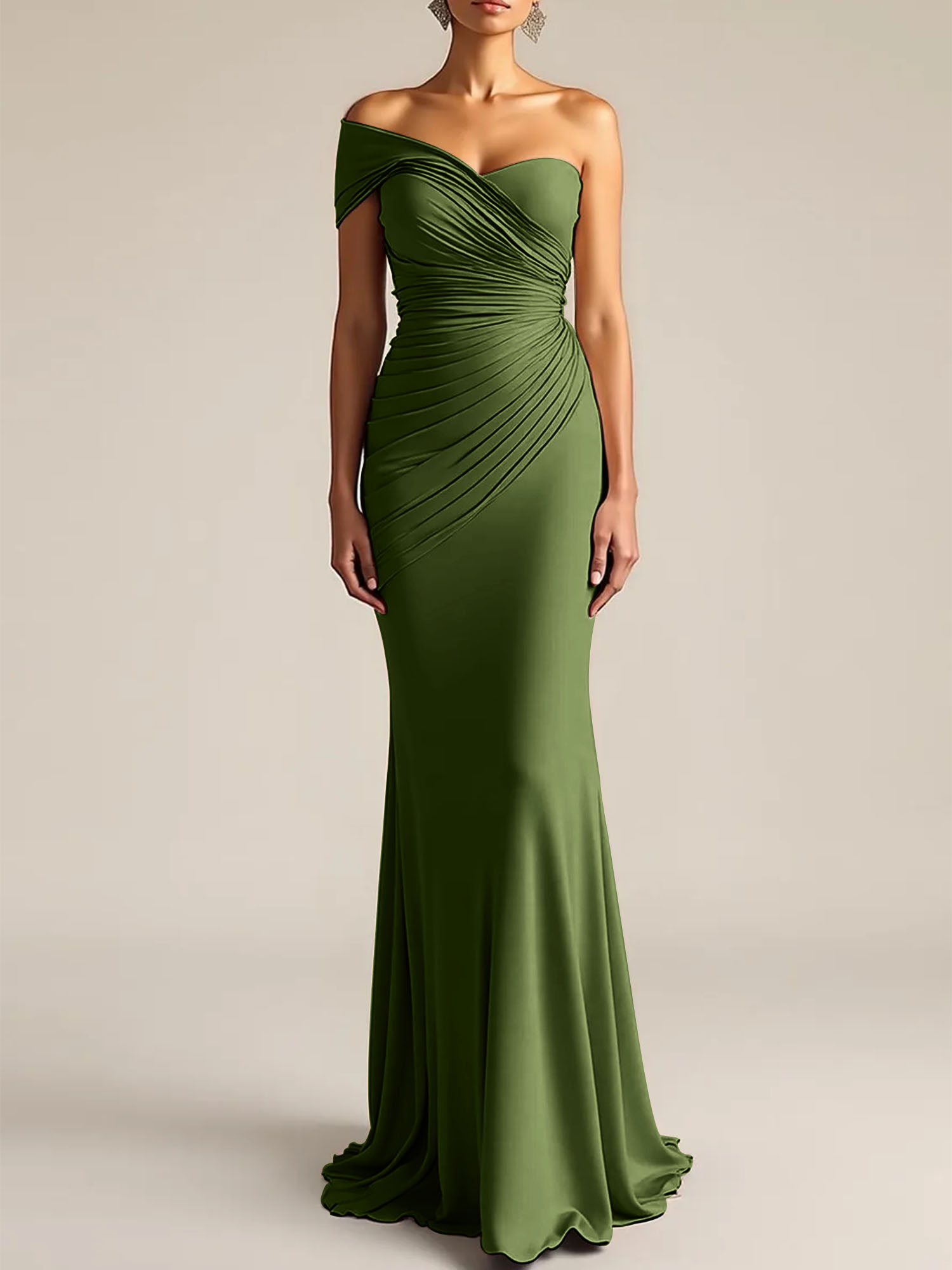 Formal Dress Light Khaki Sheath One Shoulder Maxi Dress