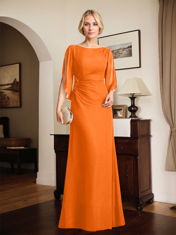 Sheath/Column Scoop Floor-Length Chiffon Mother of the Bride Dress With Pleated Beading