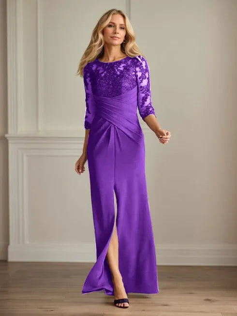 Plum Sheath Lace Stretch Crepe Mother of the Bride Dress